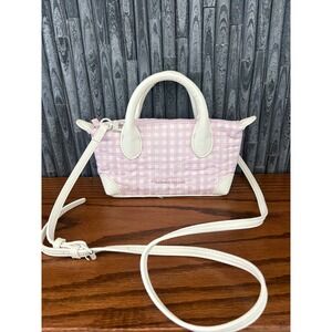 Nanette Lepore Pink Gingham Quilted Mini Crossbody Bag White Trim Small Satchel